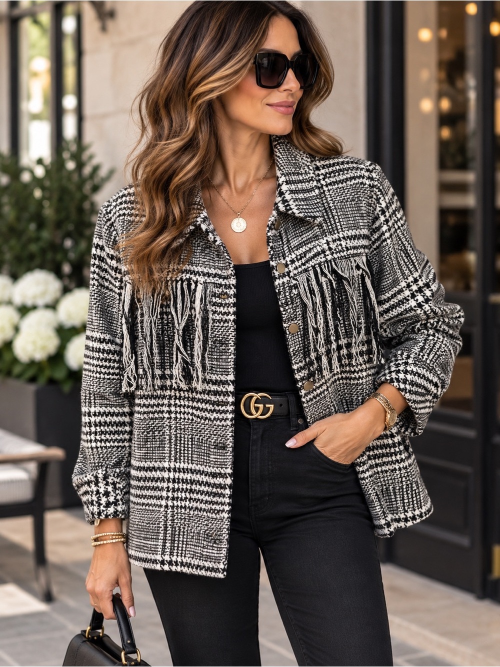 ShopEvelynne Black and White Plaid Utility Jacket
